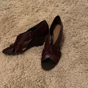 Brown leather wedges